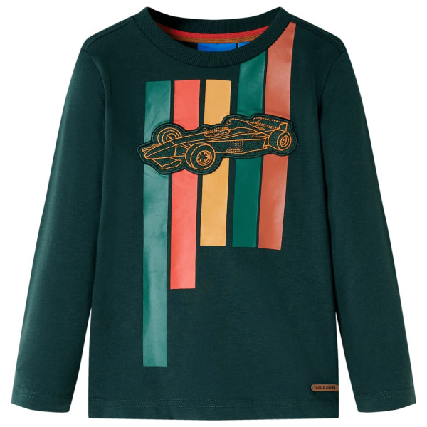 Camiseta niños manga larga estampado coche carreras verde oscuro 104 D