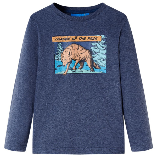 Camiseta para niños manga larga estampado lobo azul oscuro melange 104 D