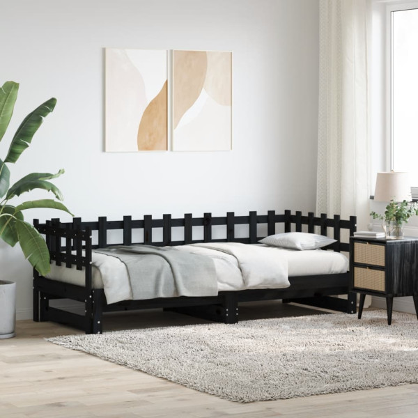 Sofá cama removível madeira maciça de pinho preto 2x(90x190) cm D