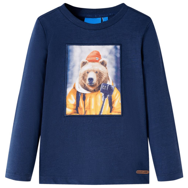 Camiseta para niños manga larga estampado oso azul marino melange 140 D