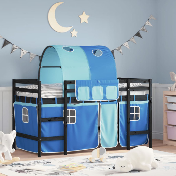 Cama alta para niños con túnel madera pino azul 80x200 cm D