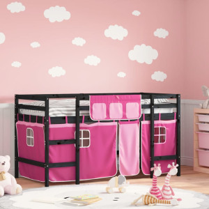 Cama alta para niños con cortinas madera pino rosa 90x190 cm D