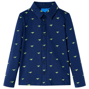 Camisa de niño con estampado de dinosaurios azul marino 116 D