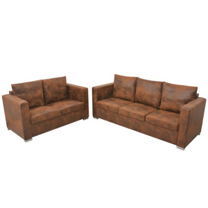 vidaXl Conjunto de sofás de 2 piezas de piel artificial de ante D