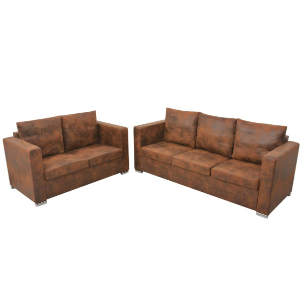 vidaXl Conjunto de sofás de 2 piezas de piel artificial de ante D