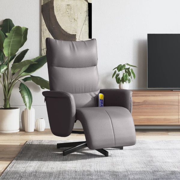 Sillón reclinable de masaje con reposapiés cuero sintético gris D