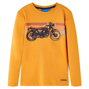 Camiseta para niños manga larga con estampado de moto color ocre 92 D