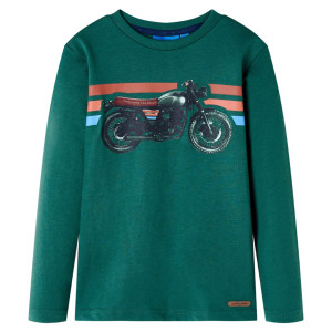 T-shirt de manga longa das crianças com impressão de motocicleta verde 104 D