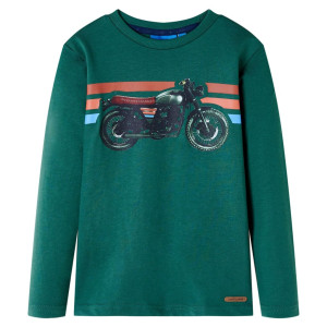 Camiseta para niños manga larga con estampado de moto verde 128 D