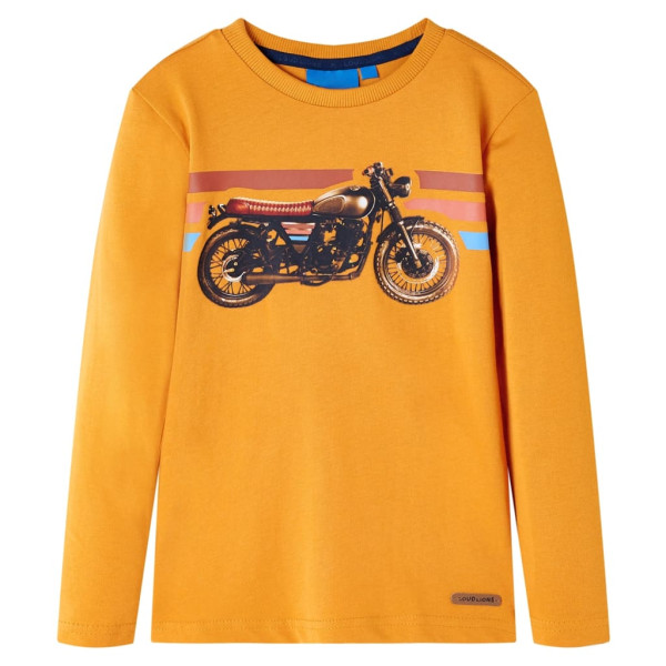 T-shirt de manga longa das crianças com ochre motocicleta imprimir 116 D