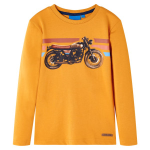 Camiseta para niños manga larga con estampado de moto color ocre 140 D