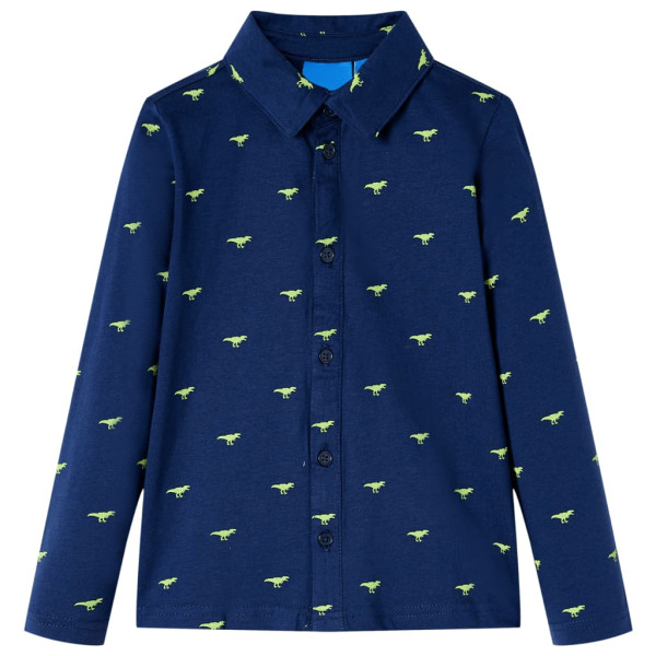 Camisa de niño con estampado de dinosaurios azul marino 128 D