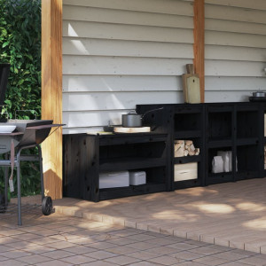 Mobiliário de cozinha exterior 2 pcs madeira maciça pinho preto D