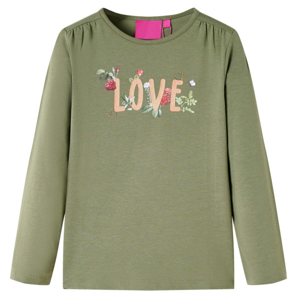 Camiseta para niños de manga larga con estampado texto Love caqui 92 D