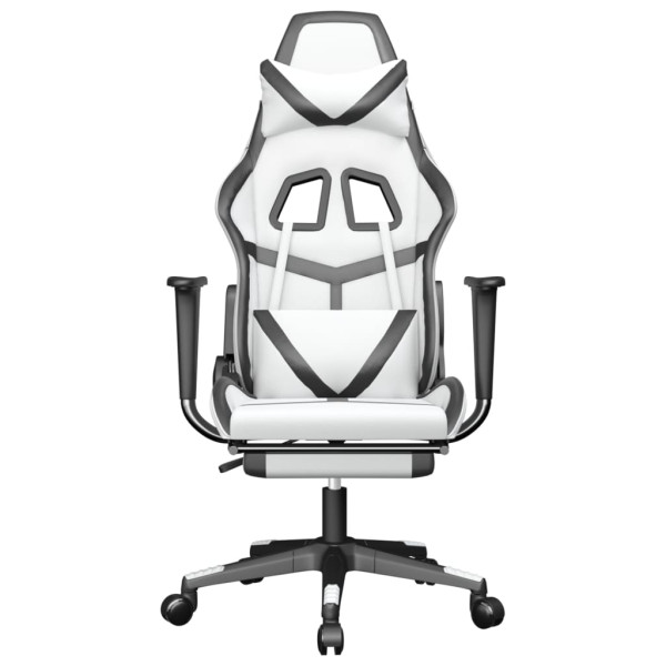 Silla gaming masaje y reposapiés cuero sintético negro blanco D