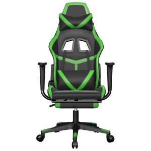 Silla gaming de masaje y reposapiés cuero sintético negro verde D