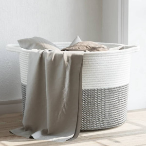 Cesto de roupa suja de algodão cinza e branco Ø55x36 cm D