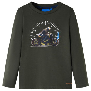 Camiseta para niños de manga larga con estampado de moto caqui 140 D