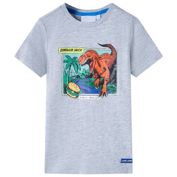 T-shirt para crianças com impressão de dinossauro cinza 104 D