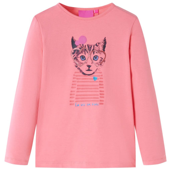 Camiseta para niños de manga larga estampado de gato rosa 140 D