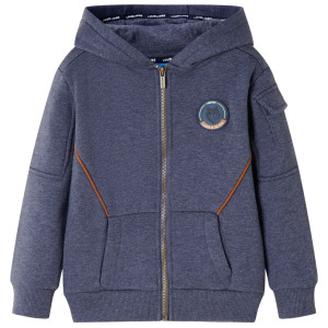 Sudadera para niños con capucha y cremallera azul oscuro mélange 140 D