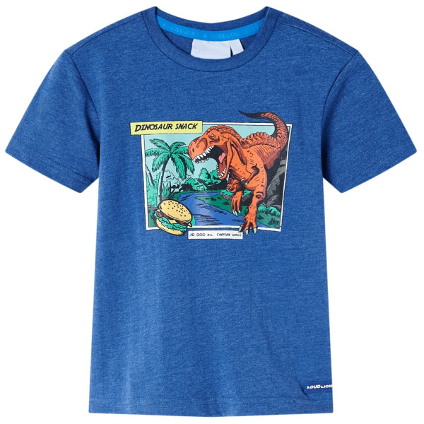 T-shirt para crianças com dinossauro azul escuro impressão 140 D