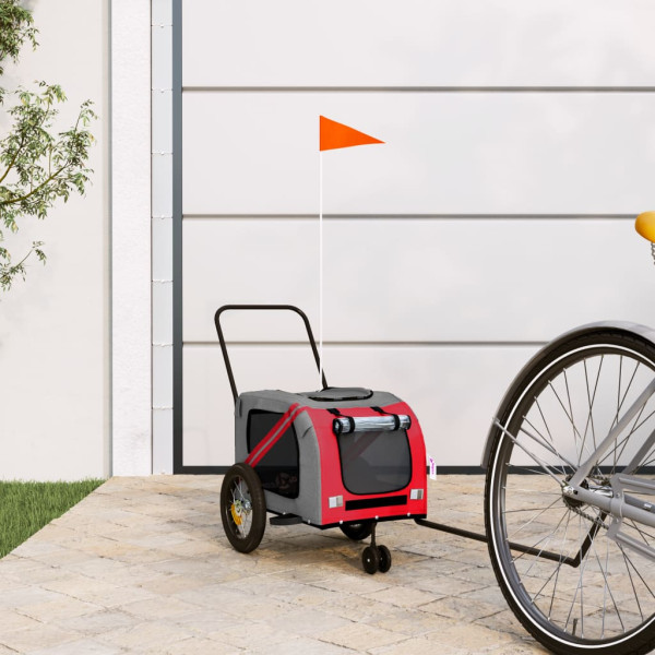 Trailer de bicicleta para cachorro ferro tecido Oxford vermelho preto D