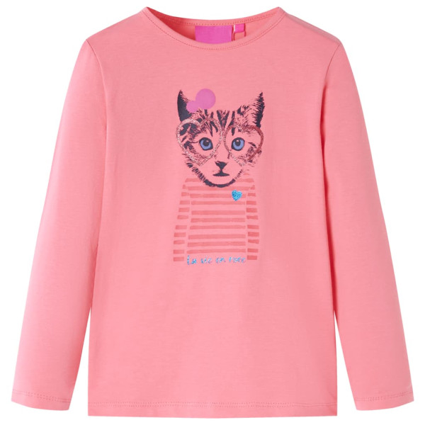 Camiseta para niños de manga larga estampado de gato rosa 116 D