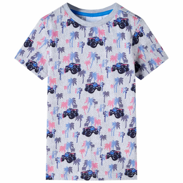 Camiseta de niños con estampado coches monster truck gris melange 116 D