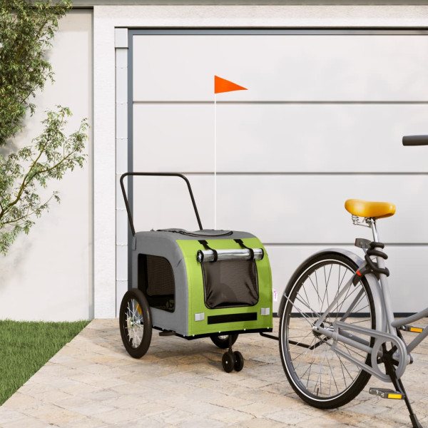 Trailer de bicicleta para cachorro ferro tecido Oxford verde cinza D