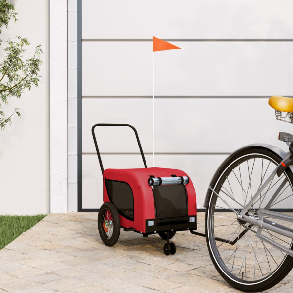 Trailer de bicicleta para cachorro ferro tecido Oxford vermelho preto D