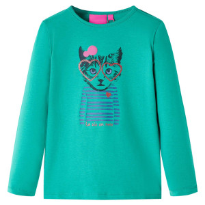 Camiseta para niños manga larga estampado de gato verde brillante 128 D