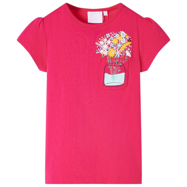 T-shirt infantil com padrão de flor rosa brilhante 104 D