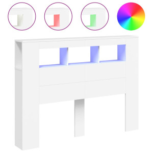 Cabeceira cama c/ LEDs 140x18.5x103.5 cm deriv. madeira branco H