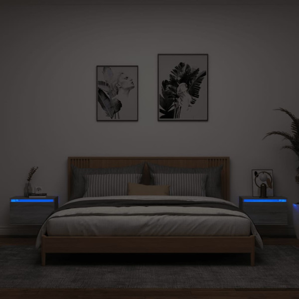 Mesitas de noche de pared con luces LED 2 unidades gris Sonoma D