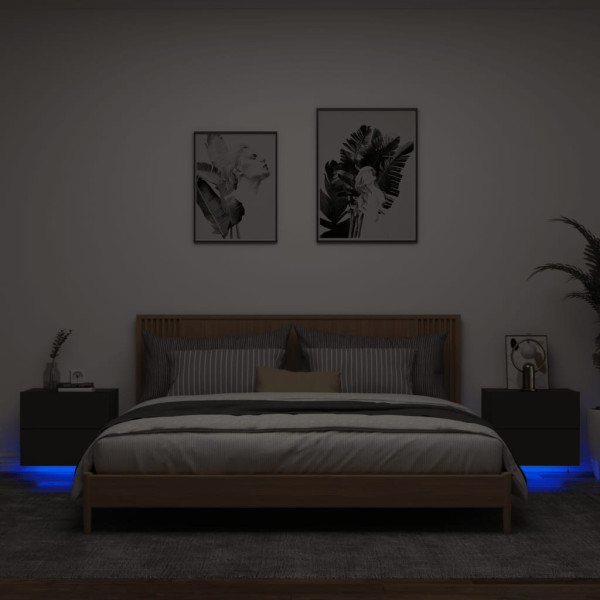 Mesitas de noche de pared con luces LED 2 unidades negro D