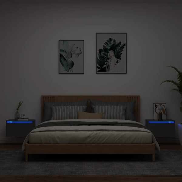 Mesitas de noche de pared con luces LED 2 unidades negro D