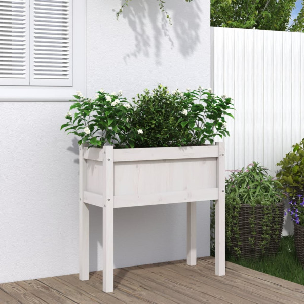 Jardinera con patas madera maciza de pino blanco 70x31x70 cm D