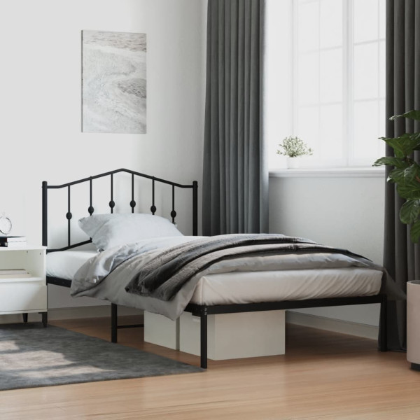 Estrutura de cama com cabeçalho de metal preto 107x203 cm D
