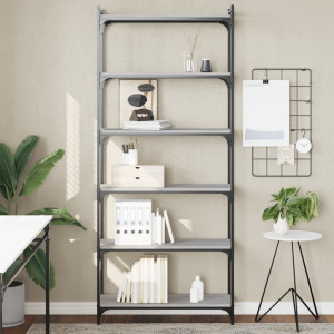 Librería 6 estantes madera ingeniería gris Sonoma 80x30x188 cm D