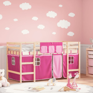 Cama alta para niños con cortinas madera pino rosa 80x200 cm D