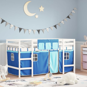 Cama alta para niños con cortinas madera pino azul 80x200 cm D