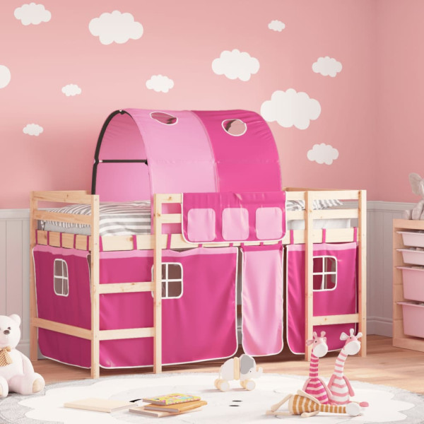 Cama alta para niños con túnel madera pino rosa 80x200 cm D