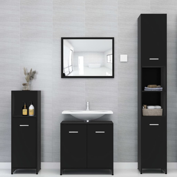 Juego de muebles de baño 4 piezas madera ingeniería negro D