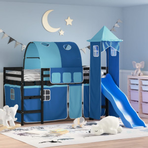 Cama alta para niños con torre madera pino azul 80x200 cm D