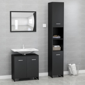 Juego muebles de baño 3 pzas madera de ingeniería negro D