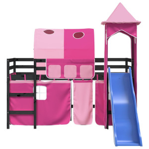 Cama alta para crianças com torre madeira pinheiro rosa 90x190 cm D