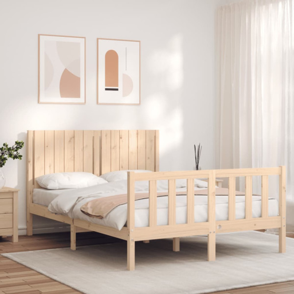 Estrutura de cama de casal com cabeçote de madeira maciça D
