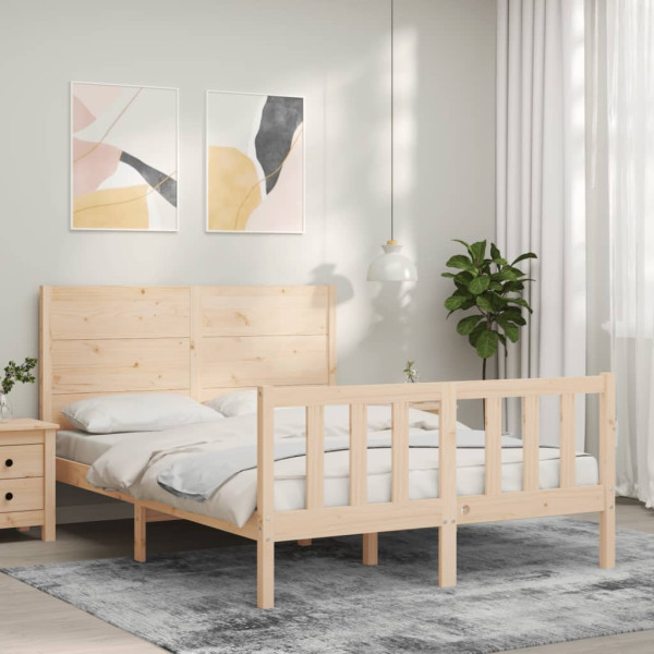Estrutura de cama de casal com cabeçote de madeira maciça D