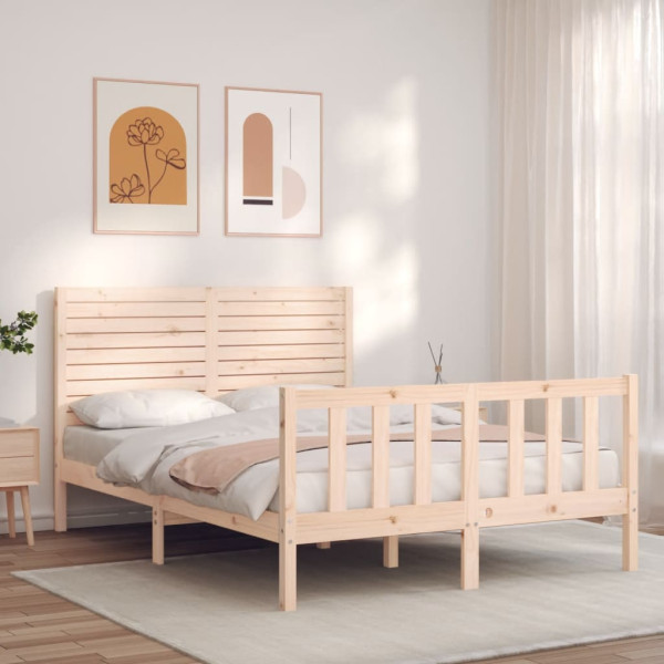 Estrutura de cama com cabeçalho de madeira maciça 140x200 cm D